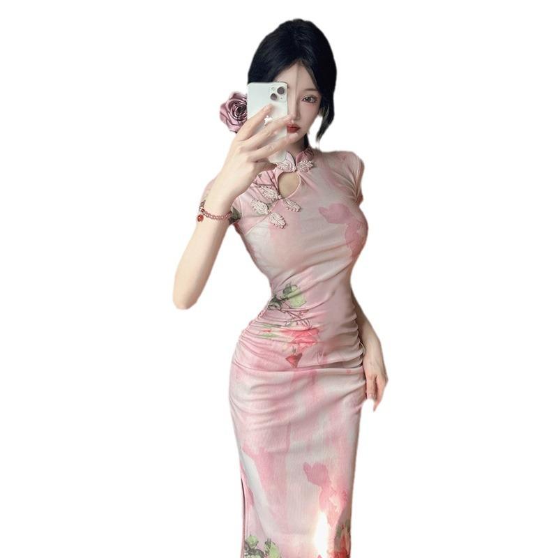 New women's clothing national style girl improved cheongsam split-ended slim dress