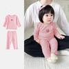 Embroidered Heart Long Johns Pajama Set for Baby Girls - Autumn Two-Piece Homewear
