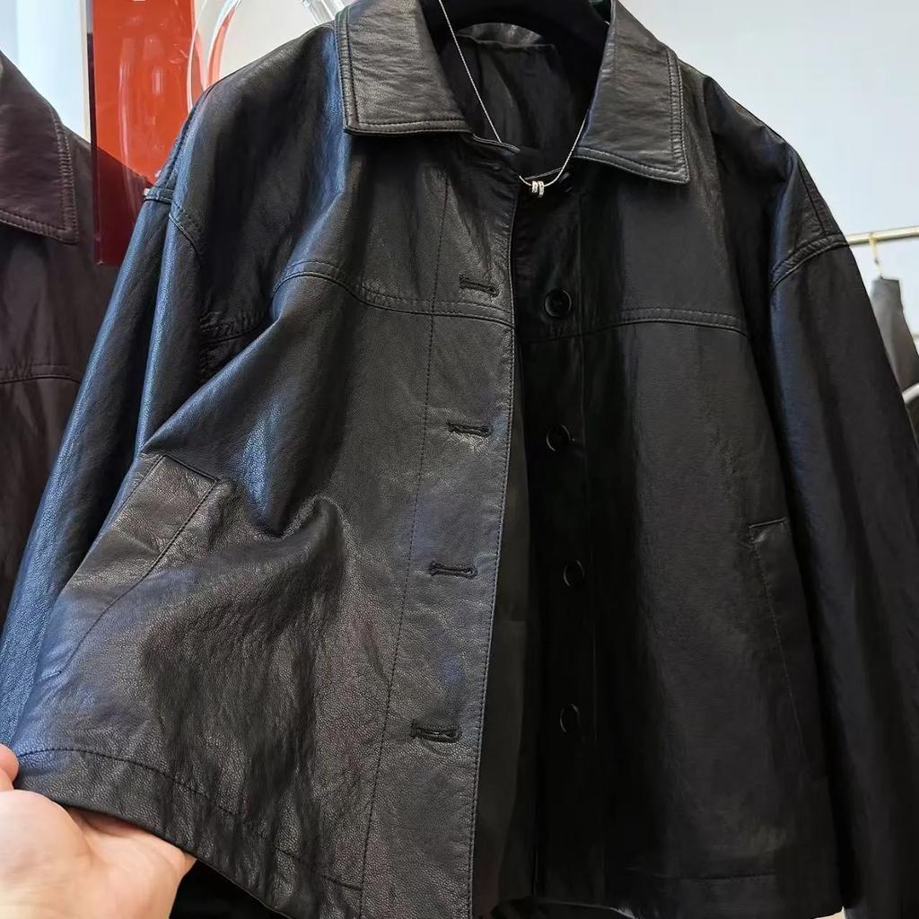 Giacca Classica Nera in Ecopelle PU da Donna Autunno