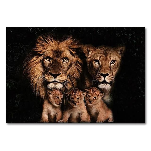 Modern Lion Family Wall Art Canvas Painting Print Posters Nature Animal Tiger Mural Pictures for Living Room Home Decoration
