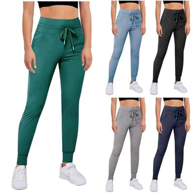 Kadın Yüksek Bel Bağcıklı Yan Cepli Düz Serin Tam Boy Jogger Yoga Pantolonu