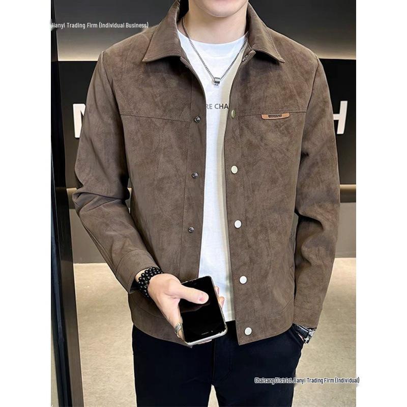 Men's 2025 Suede Punk Jacket - Trendy Turn-Down Collar Outerwear for Spring & Autumn