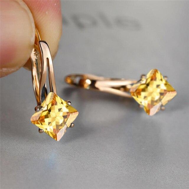 Rainbow Zircon Square Stone Earrings Antique Rose Gold Color Wedding Earrings Fashion Multicolor Crystal Hoop Earrings For Women