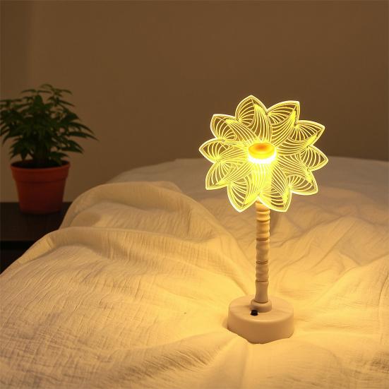 Acrylic Flower Shape LED Lamp, Decorative Cordless Table Light with Warm Light for Home, Office, Study Room, Bedside