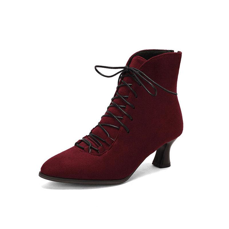 

Женские ботинки 2025 Осень Зима Замшевые С острым носом Клетчатые туфли Женские На шнуровке Женские туфли-лодочки На заказ Массивный каблук Ботильоны WSH4723 39