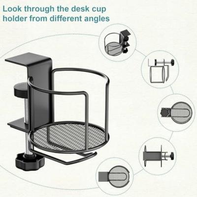 Desk Edge Cup Holder Tool-Free Clamp On Desk Cup Holder Stainless Steel Anti-Spill Drink Holder for Office Home Gaming Desk