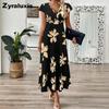 Women's Summer Fashion Printed V-Neck Ruffled Dress
