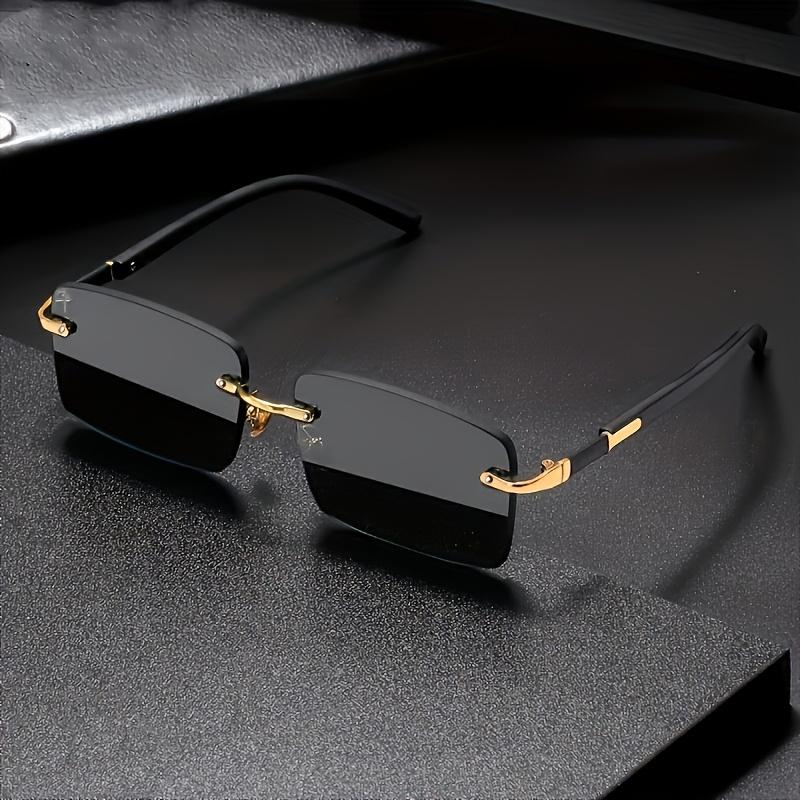 

Stylish Rimless Rectangle Fashion Glasses for Men & Women - Trendy Black Lens with Golden-Tone Metal Frame чёрный