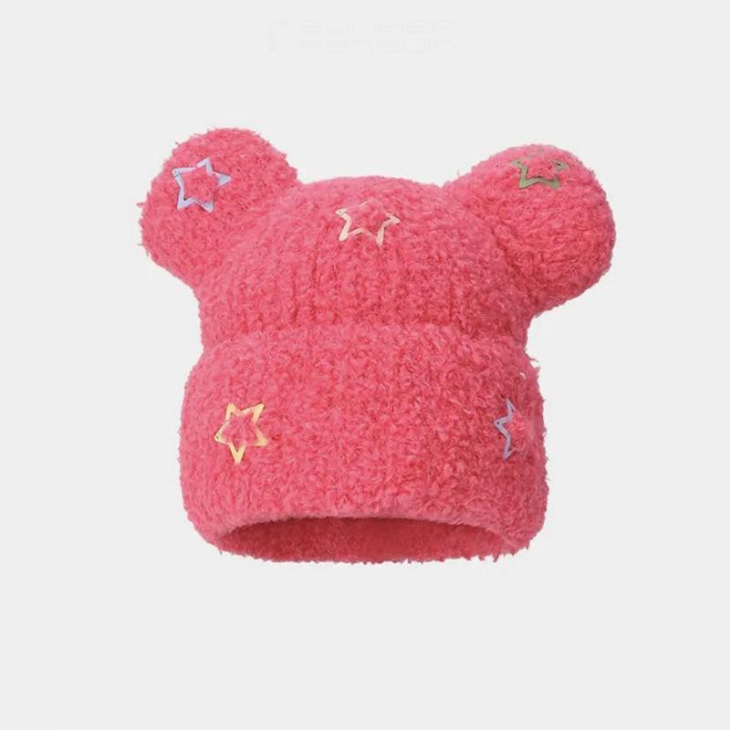 Neue Winterpullovermütze im koreanischen Stil mit süßem Bären, verdickte Strickmütze für Frauen, warme Plüsch-Strickmütze, um kleines Gesicht zu zeigen