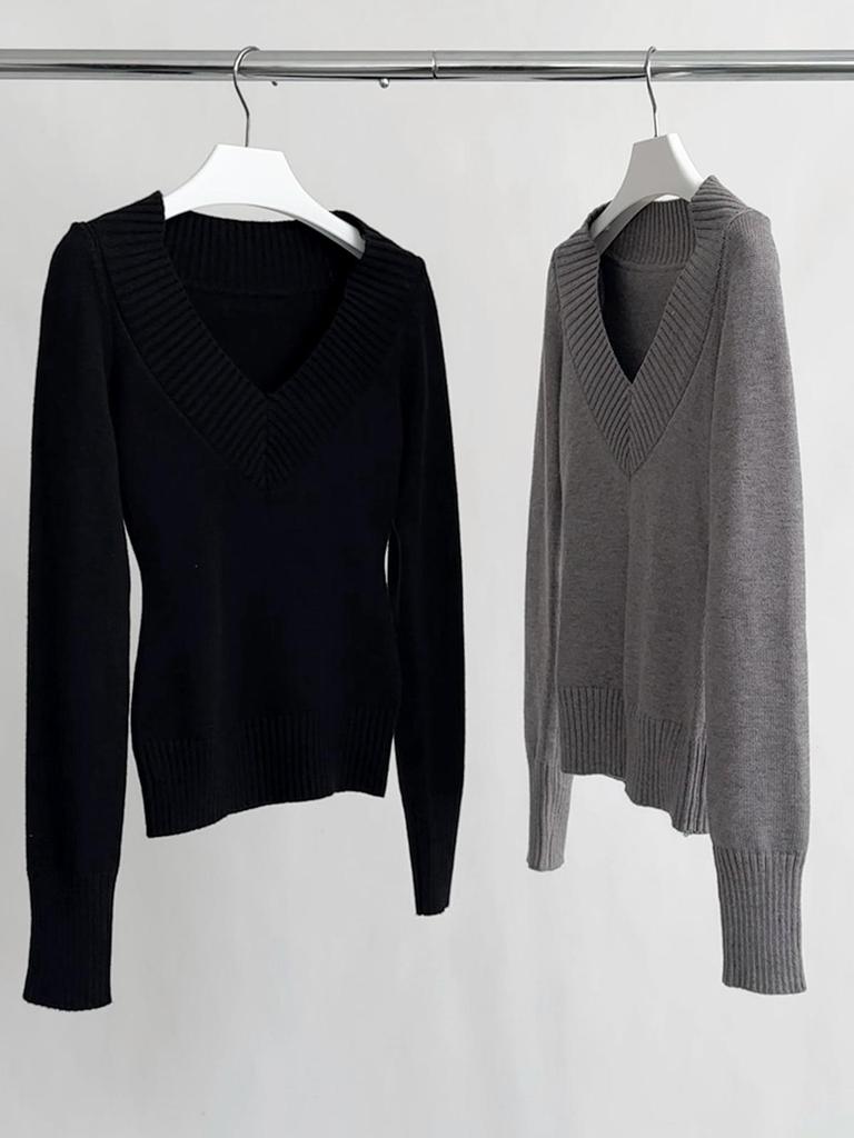 Dorothy Korean V-Neck Spring Solid Sweater - Women's Knitted Straight Waisted Top