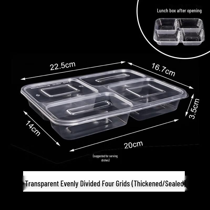 Shengbilai Disposable 4-Compartment Transparent Food Containers