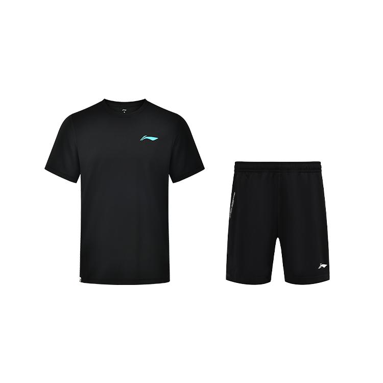 Li Ning Solid Color Round Neck Comfortable Short Sleeve Top Versatile Mid Waist Simple Fashion Shorts Casual Sports Suit AHST347-1+AAPU133-1