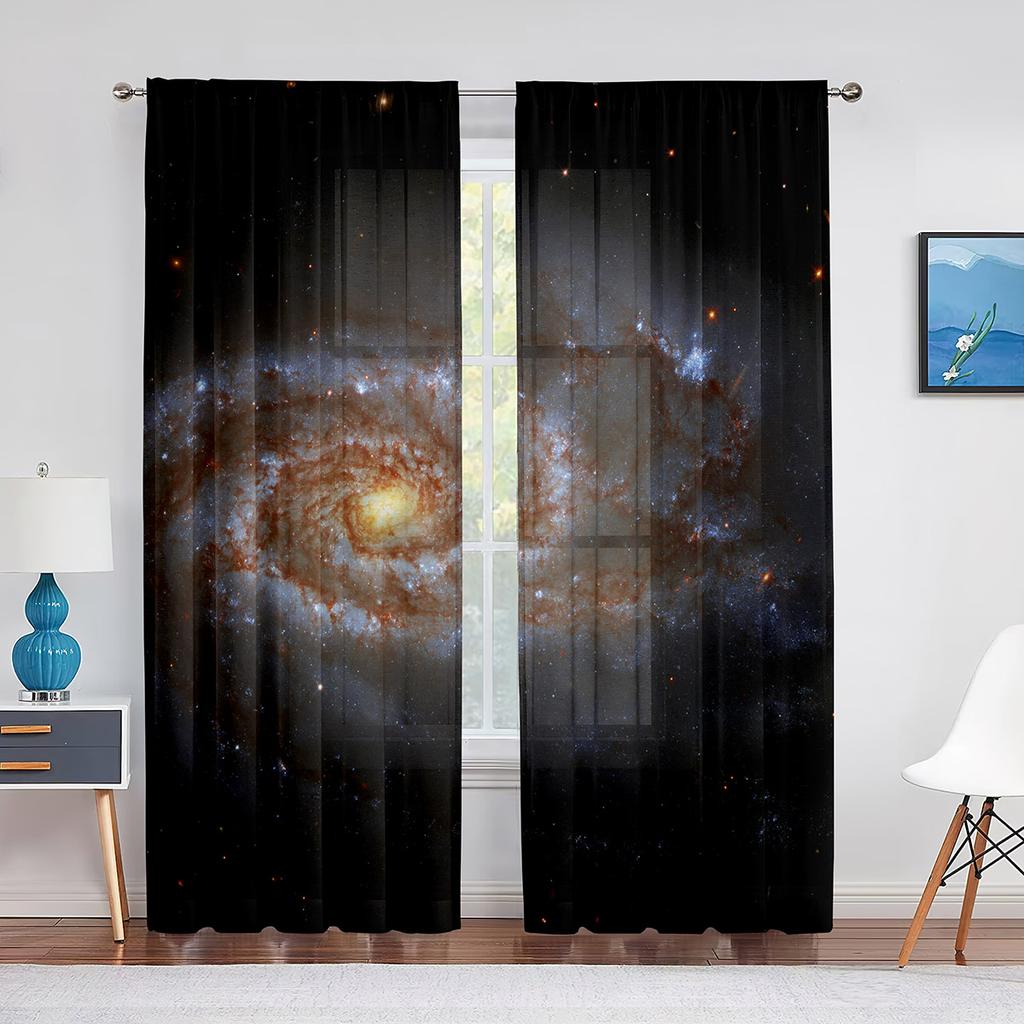 Sternenhimmel-Weltraum-Vorhang mit transparentem Voile, Galaxie-Universum, transparenter Chiffon-Tüll-Fenstervorhang für Wohnzimmer- und Schlafzimmer-Dekoration
