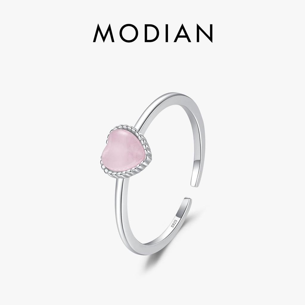 MODIAN 925 Sterling Silver Pink Crystal Hearts Opal Open Size 6-8 Finger Ring Sweet Simple Fine Jewelry For Women Birthday Gift