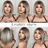 Medium Length Ombre Brown To Blonde Straight Hair Wigs with Bangs Synthetic Wigs for Women Cosplay Heat Resistant Natural Wigs