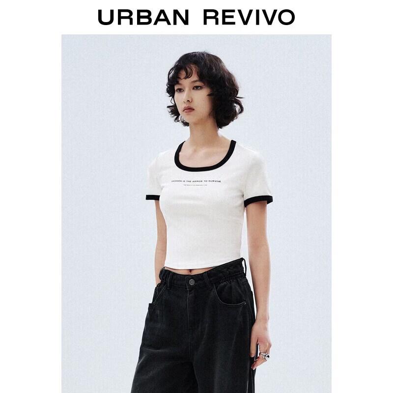 UR2026 Women s Contrast Trim Letter Print T-Shirt XL