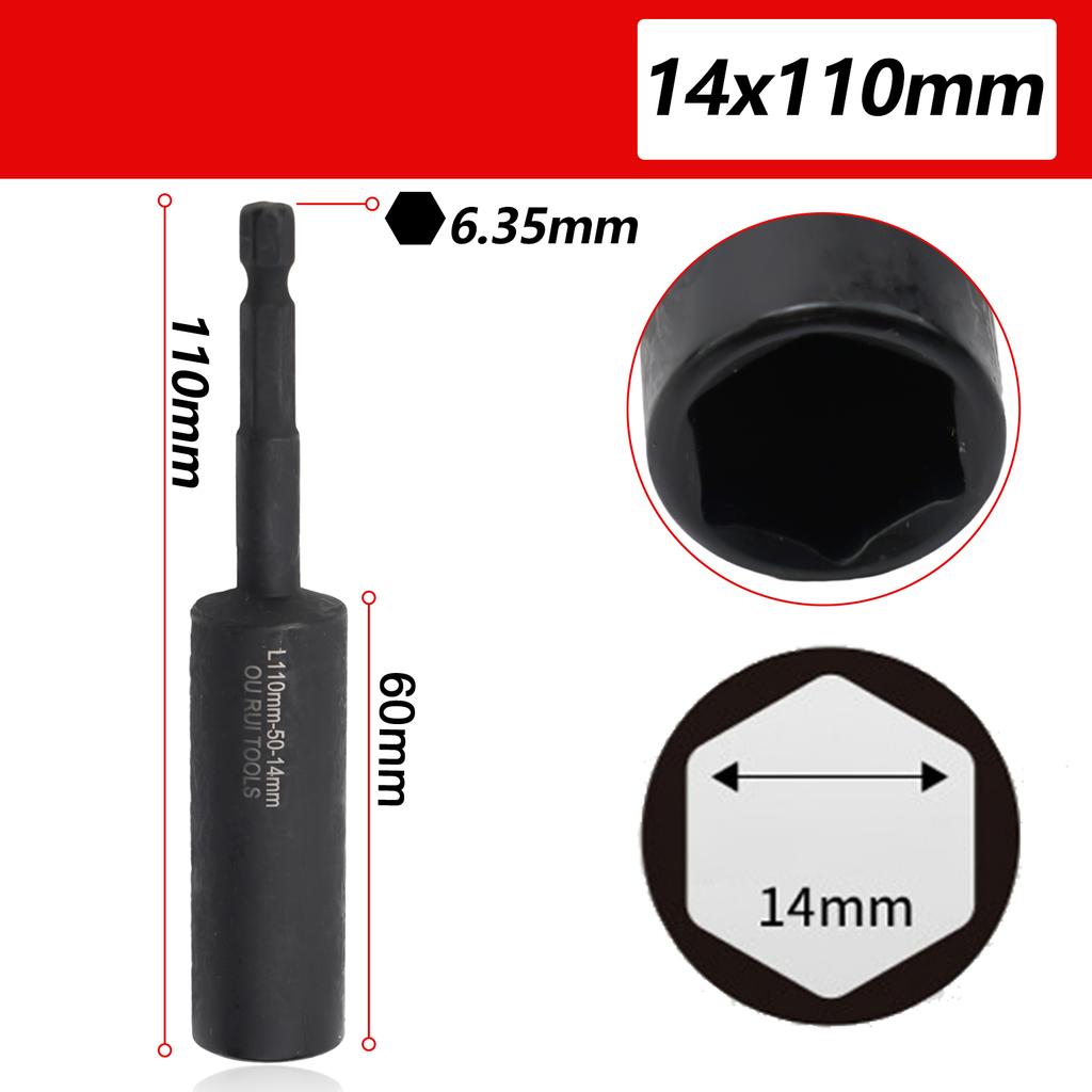 Chrom-Vanadium-Stahl Sechskantstecknuss Sechskantstecknuss 110mm Hülse Adapter 110mm Vertiefte Nuss Sechskantstecknuss Hohe Bissfestigkeit Bohrer