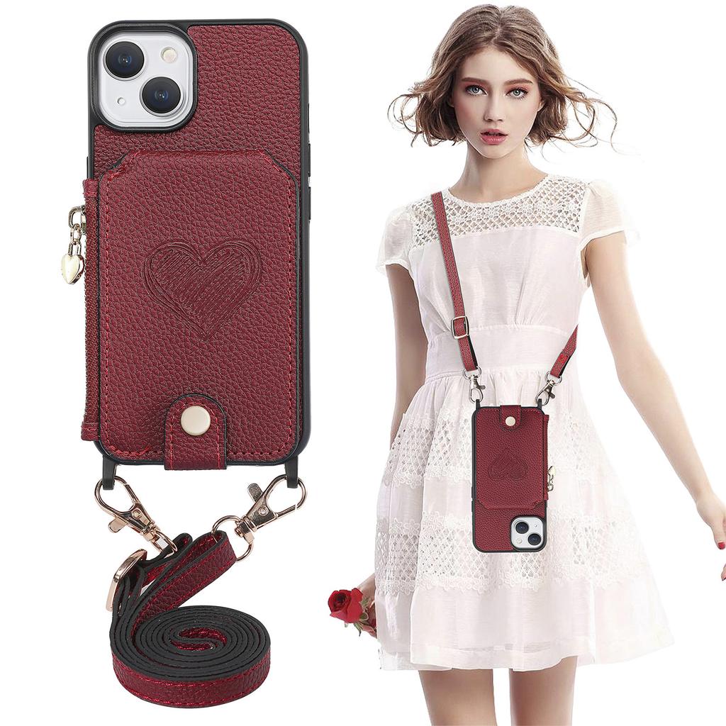 Zipper Wallet Shoulder Chain Case for Iphone 14 Plus 13 12 11 Pro Max Vertical Cards Solt Leather Lanyard Crossbody Bag Cover