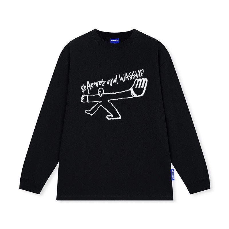 Wassup American-Style Heavyweight Long-Sleeve T-Shirt, Unisex, New Spring and Autumn Trendy Brand Pure Cotton Crew Neck Top