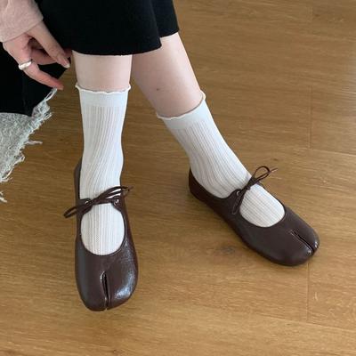 IPPEUM Tabi Shoes For Women 2025 New Fall Black Split Toe Ballet Flats