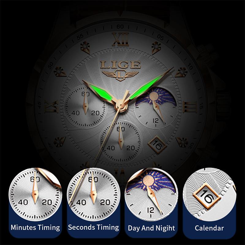 LIGE Casual Mens Watches Business Man Watch Luxury Luminous Chronograph Date Waterproof Wristwatch Quartz Watches Leather Clock