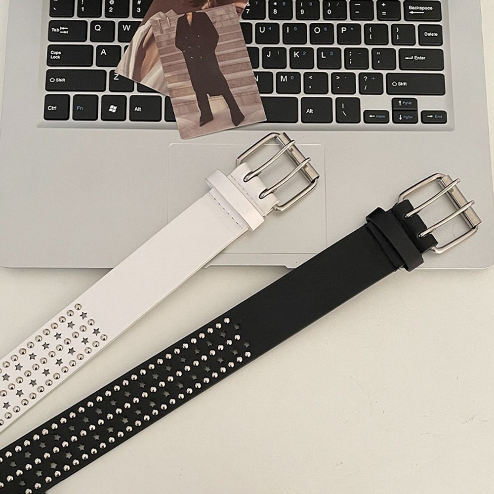Wide Side PU Leather Star Hole Women Waist Belts Y2K Style Belts Korean Waistbands Men Waist Belts