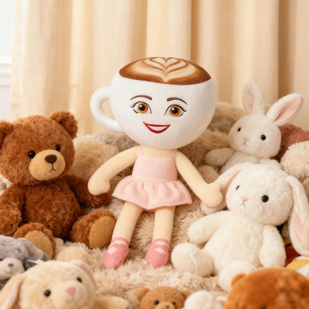 Unique Teacup - Head Plush Doll with Ballet Tutu Soft Stuffed Toy for Girls Toddlers Kids Imaginative Play Gift