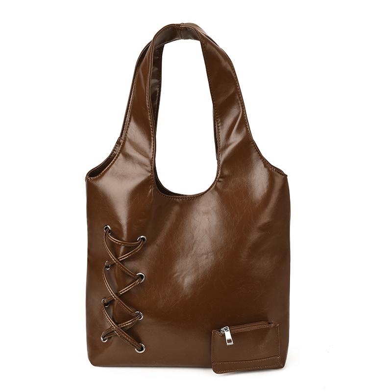 

PU Solid Color Hasp Criss-cross Casual Tote 2026 Winter New Temperament Bags Design Sense Waterproof Durable Women s Handbags коричневий