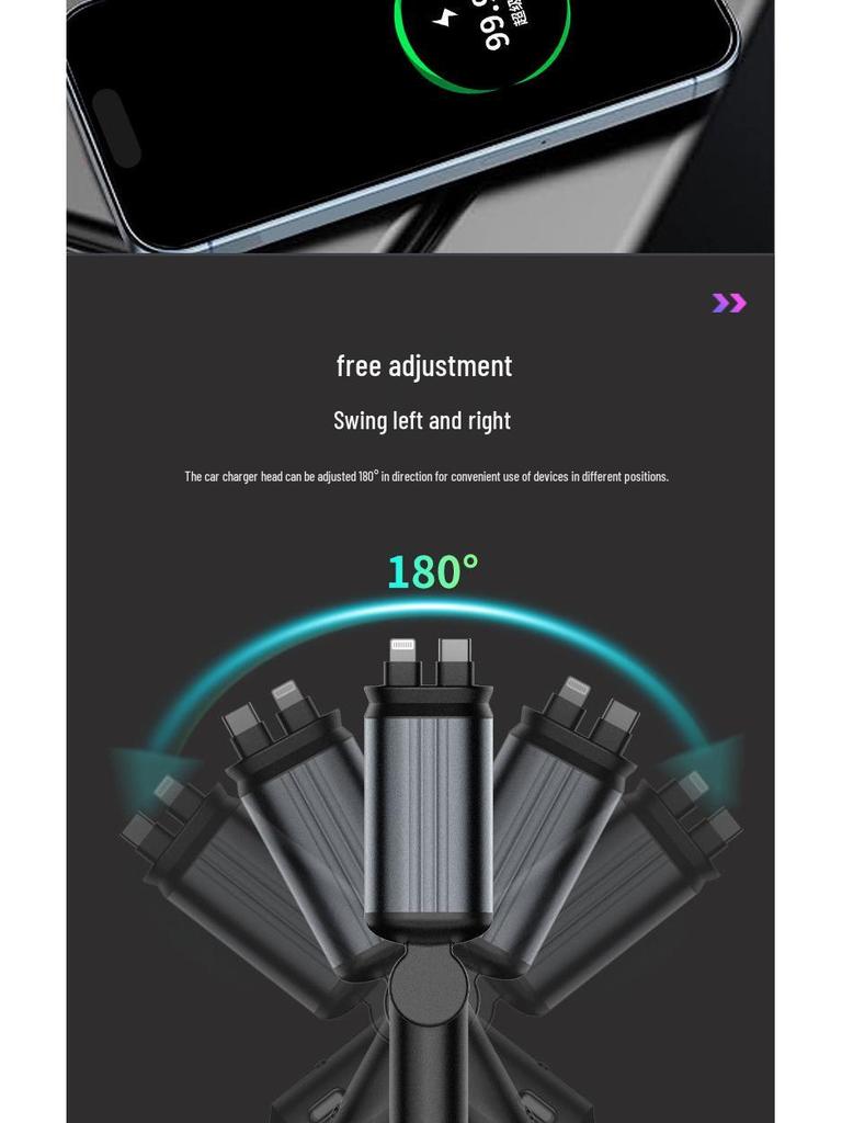 Starry Sky Multi-Function Car Charger: Dual Retractable Cables & Projector Light.