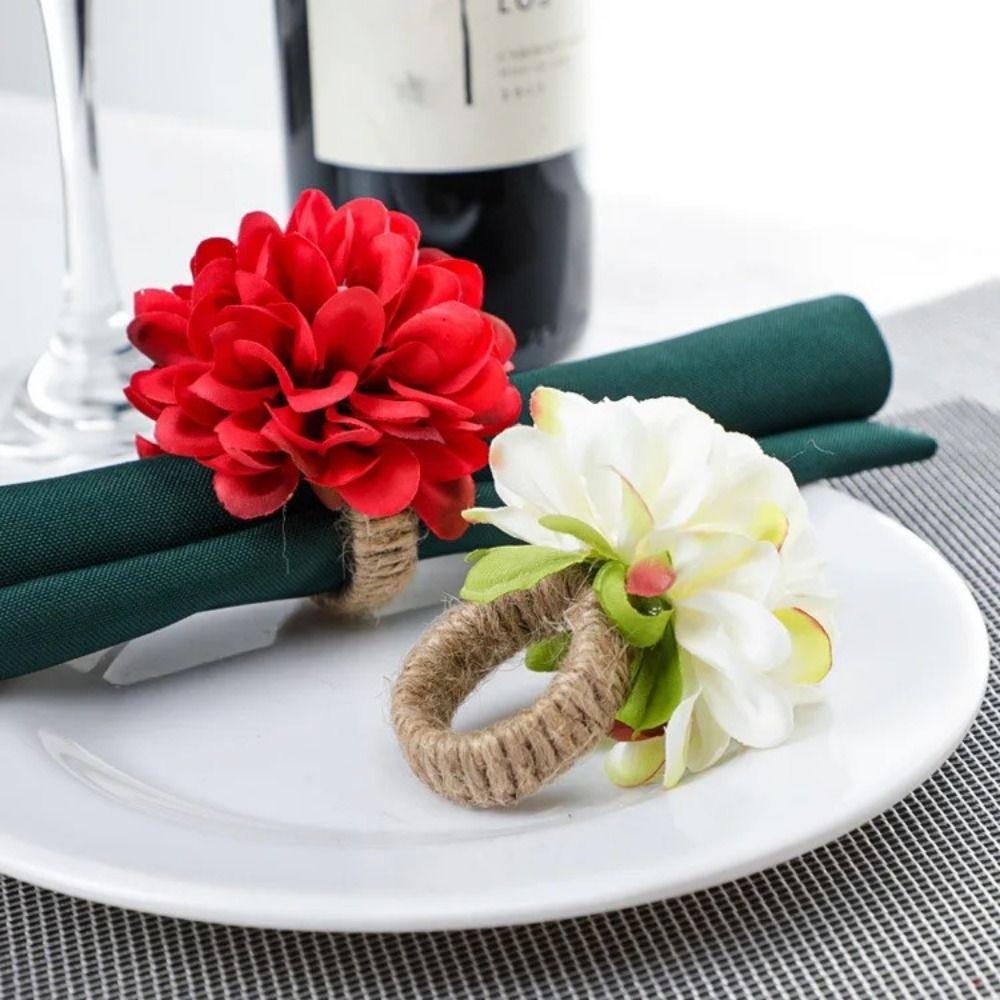 4pcs with Rope Napkin Rings Artificial Flower Chrysanthemum Rings  Festival Wedding Thanksgiving