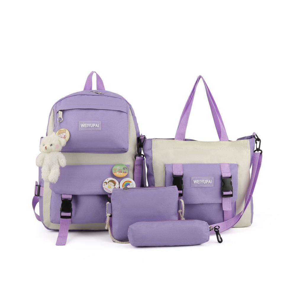 Canvas Student Backpack Fashion Harajuku Junior High School Campus School Bag Four-piece Backpack