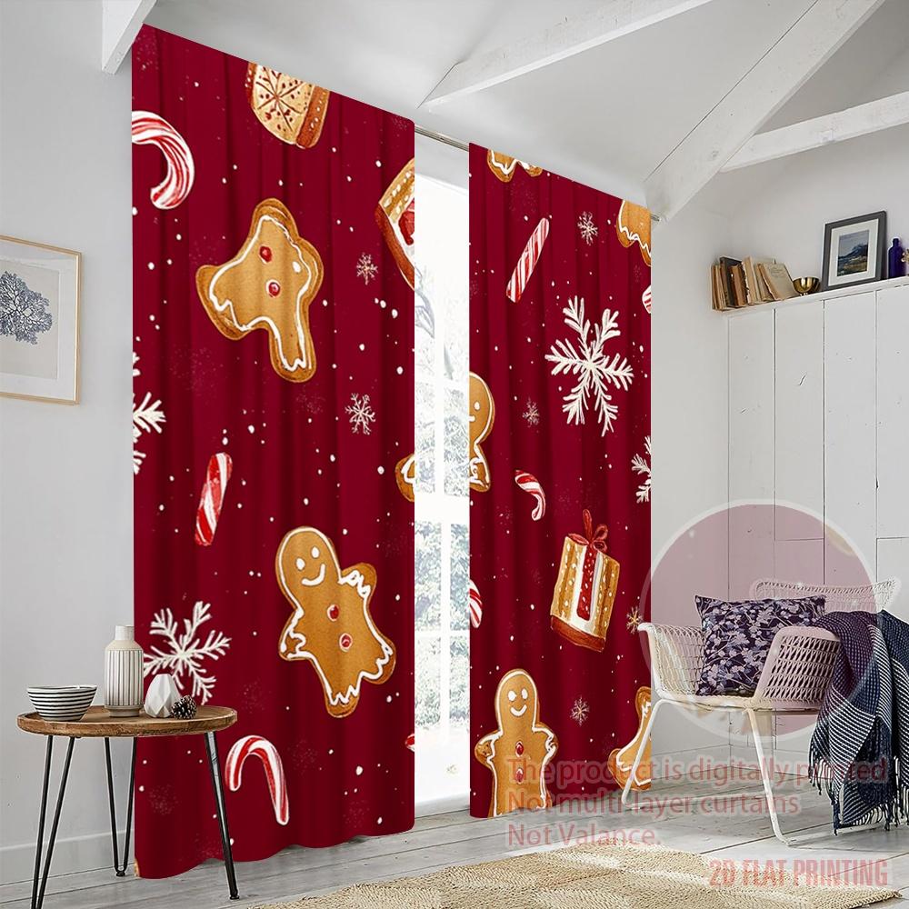 2 Stück, 2D-Flachdruckmuster Vorhänge Weihnachtsplätzchen Schneeflocken Süßigkeiten (2) Vielseitiger Stoff (ohne Stange) Vielseitig