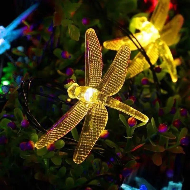 Solar Dragonfly LED String Lights - Outdoor Waterproof Decor for Balcony and Garden Atmosphere.