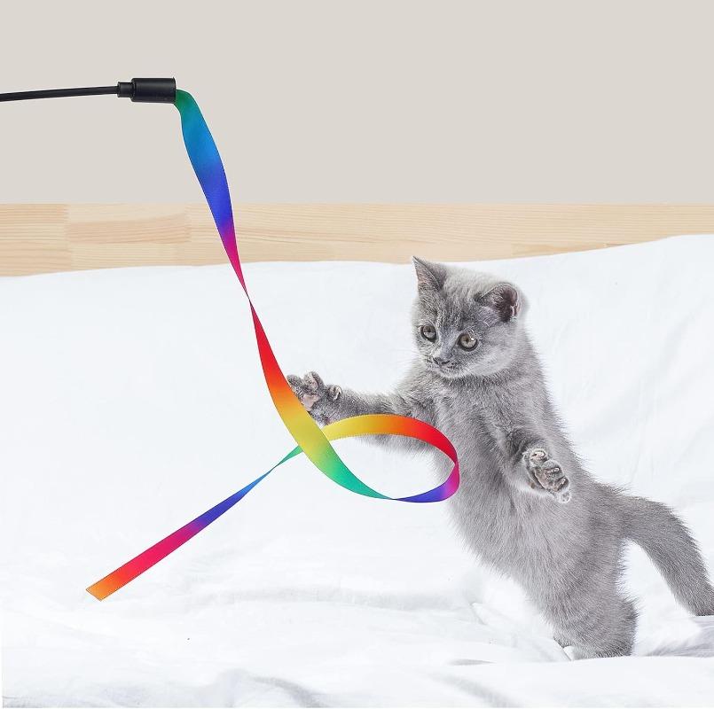 Interactive Coloured Ribbon Cat Toys Teasing Catd Stick Satin Ribbon Cat Stick Toys Kitten Playing Teaser Wand Toy Pet Supplies