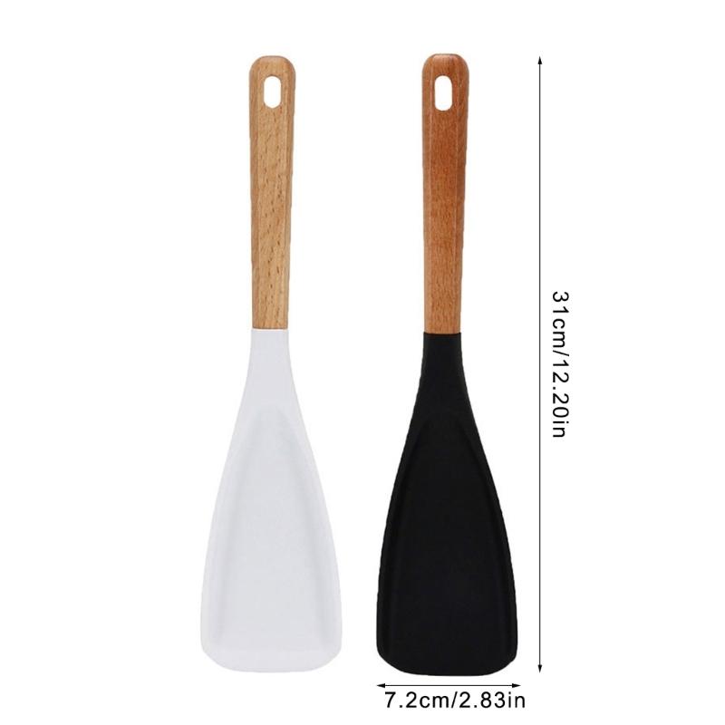 Practical Silicone Spatula Wooden Handle Protects Pots From Scratches Heat Resistant Baking Cooking Essential