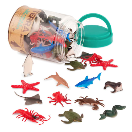 Terra Sea Animal World - Set of 60 Sea Creature Figures (12 Species) - Animal Toys for Ages 3 and Up - Authentic