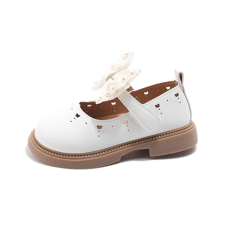 Little Girls Party Dress Shoes for Wedding Princess Sweet Kids Mary Janes Flats Cut-outs with Bow-knot Rhinestone Leather Shoes
