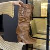Women Western Cowboy Boots Fashion Pointed Toe Long Booties Ladies Elegant Thick Heel Shoes Winter Removable Women's Footwear