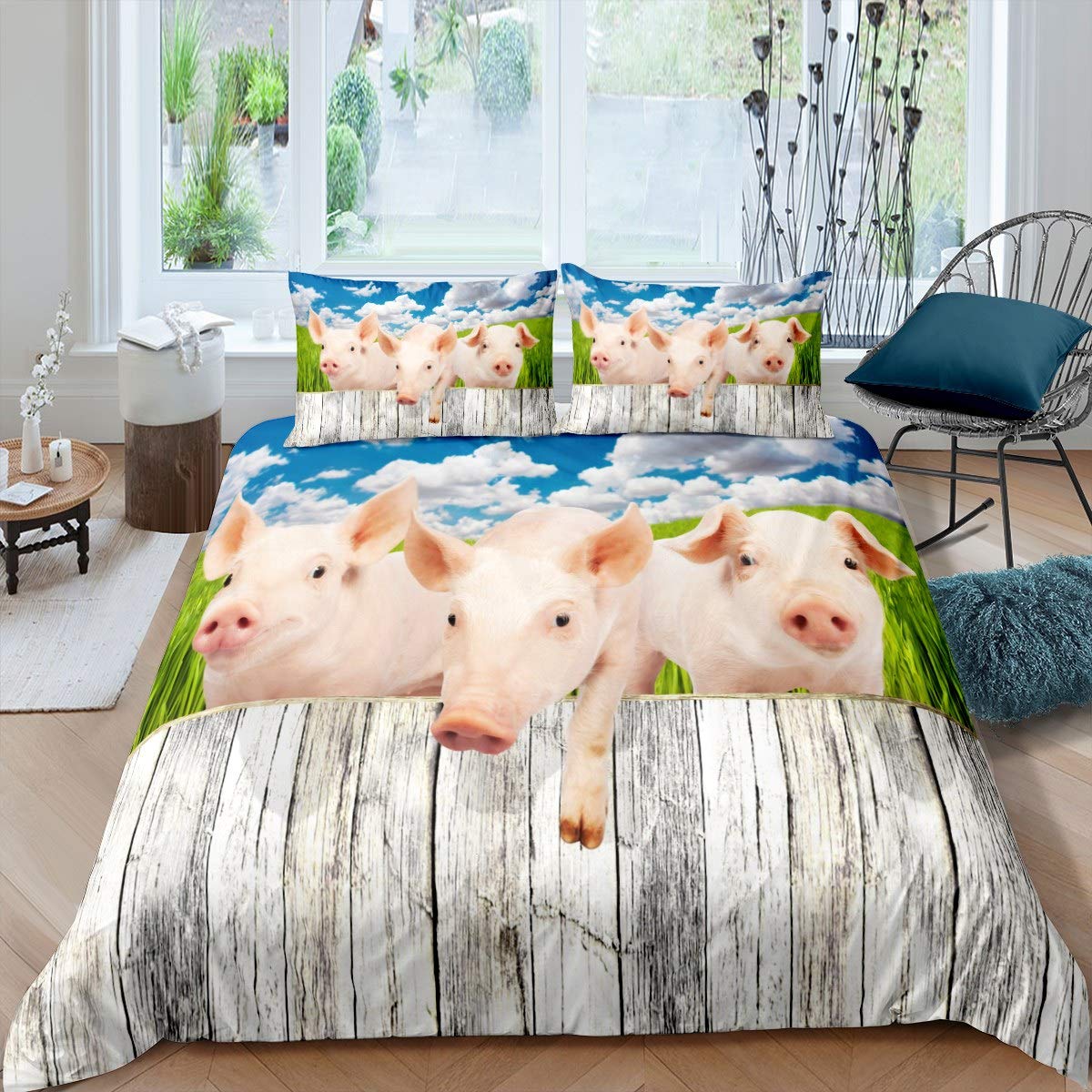 

Comforter Cute Pig - Happy Farm Animal Theme With Zipper Closure For Kids Comforter (quilt)-EU Single(135*200cm)3pcs