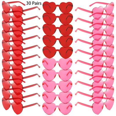 30 Pairs Per Set Heart Shaped Sunglasses Cute Rimless Solid Color Beach Vacation Shades Women Fashion Design Rave Sun Glasses