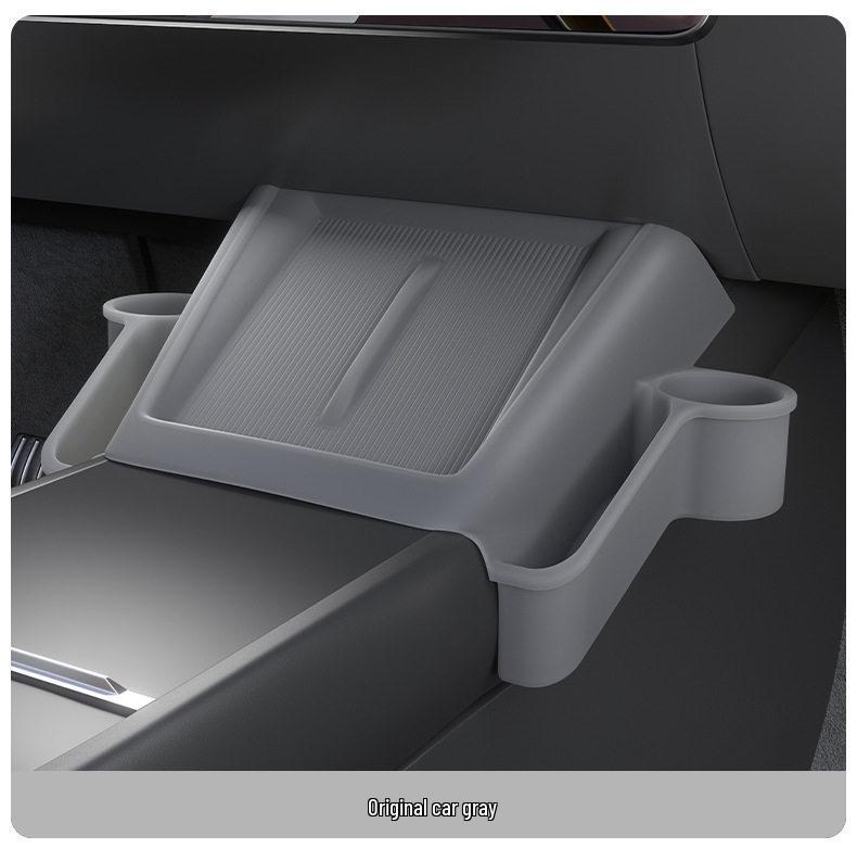 Tesla Wireless Charging Storage Pocket: Dustproof, Wear-resistant, Non-slip, Noiseless, with Dual Cup Holders.