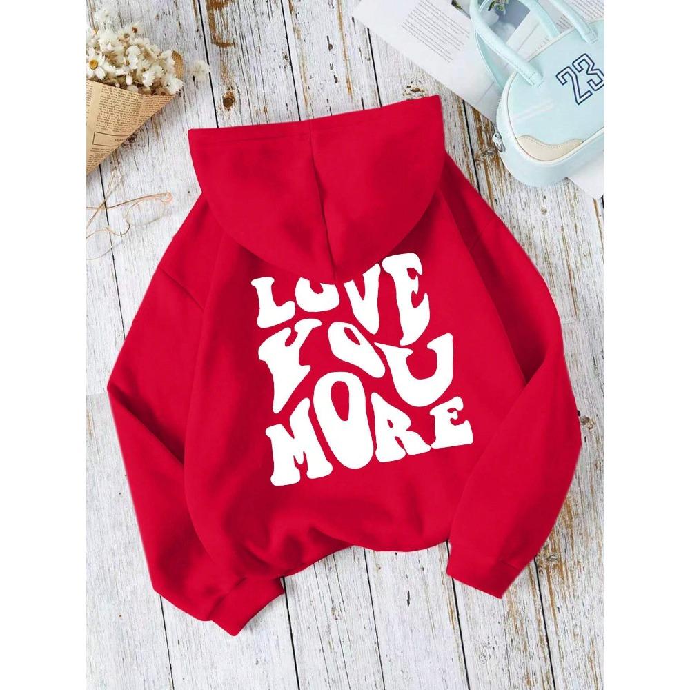 

Люблю тебя больше Письмо Худи Женские Теплые Весенние Осенние Женские Толстовки Красная Толстовка Повседневный Пуловер Одежда S