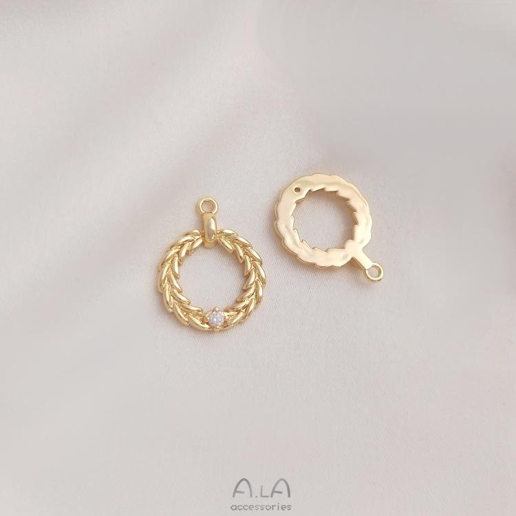 14K Gold-Filled Zircon Wheat Ear Pendant Necklace & Earring Charm Accessories