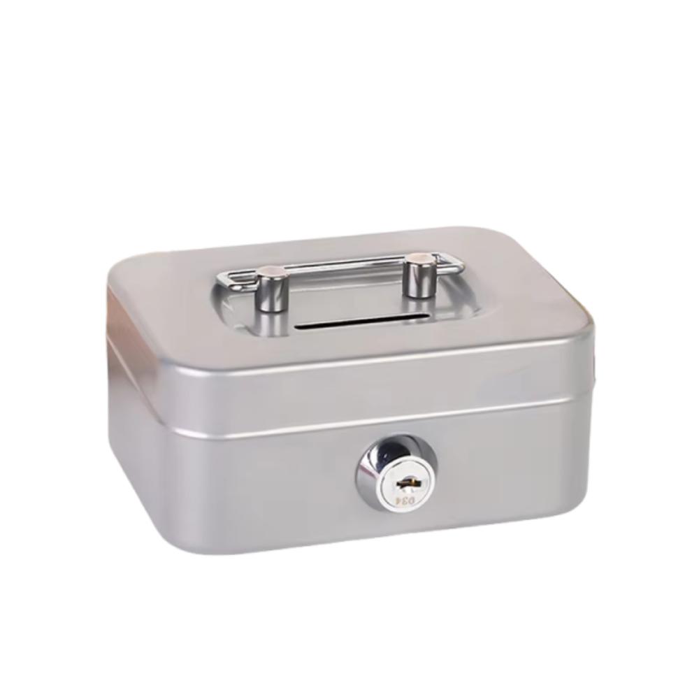 

Coin Box Mini Lockable Cash Box with Key Metal Lock Box Sturdy Construction with Handle Money Saving Box Small Change Storage сірий