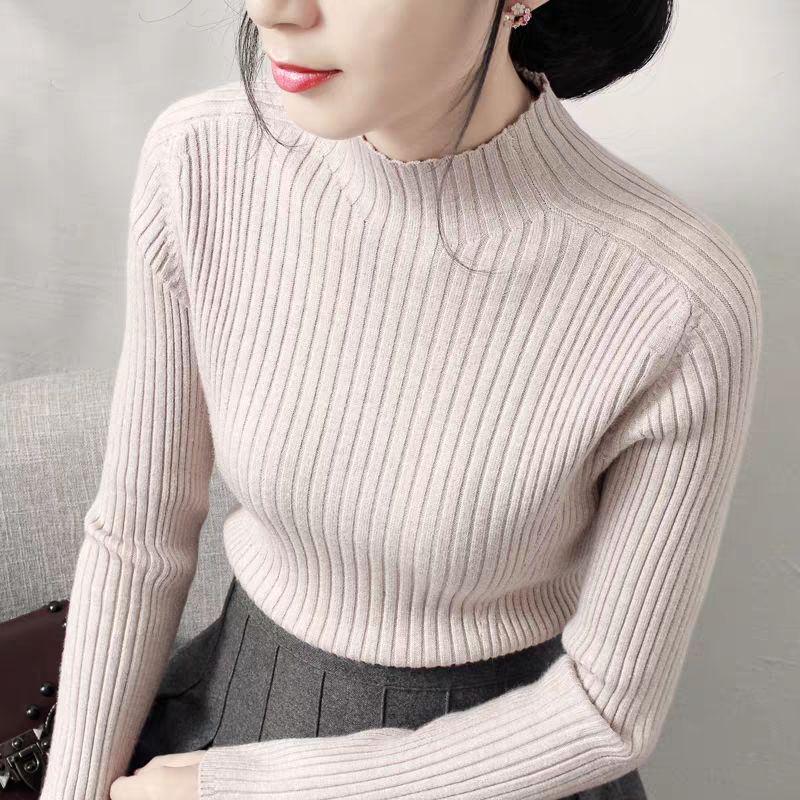 WTEMPO Solid Color Half Turtleneck Slim Was Thin Sweater Women's Sweater Pullover Bottoming Shirt