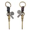 Retro Screwdriver Keychain with Leather Strap and Metal Charm, Split Key Ring for House Keys, Car Keys, Backpacks