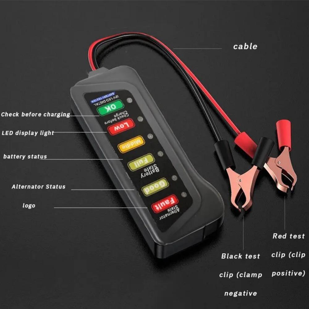 Battery Tester Automobile Motorcycle Battery Car Batterys Testers ABS Red Yellow Green Display 12V Battery Level Fluid Tester