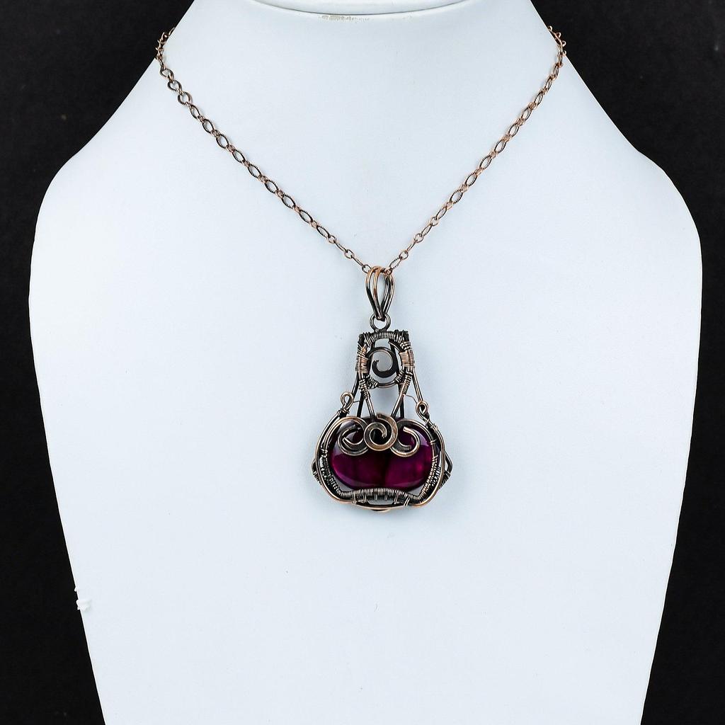 Purple Fire Labradorite Pendant Copper Wire Wrapped Pendant Handmade Copper Jewelry Gemstone Pendant Wire Wrap Jewelry For Gift Boho Pendant