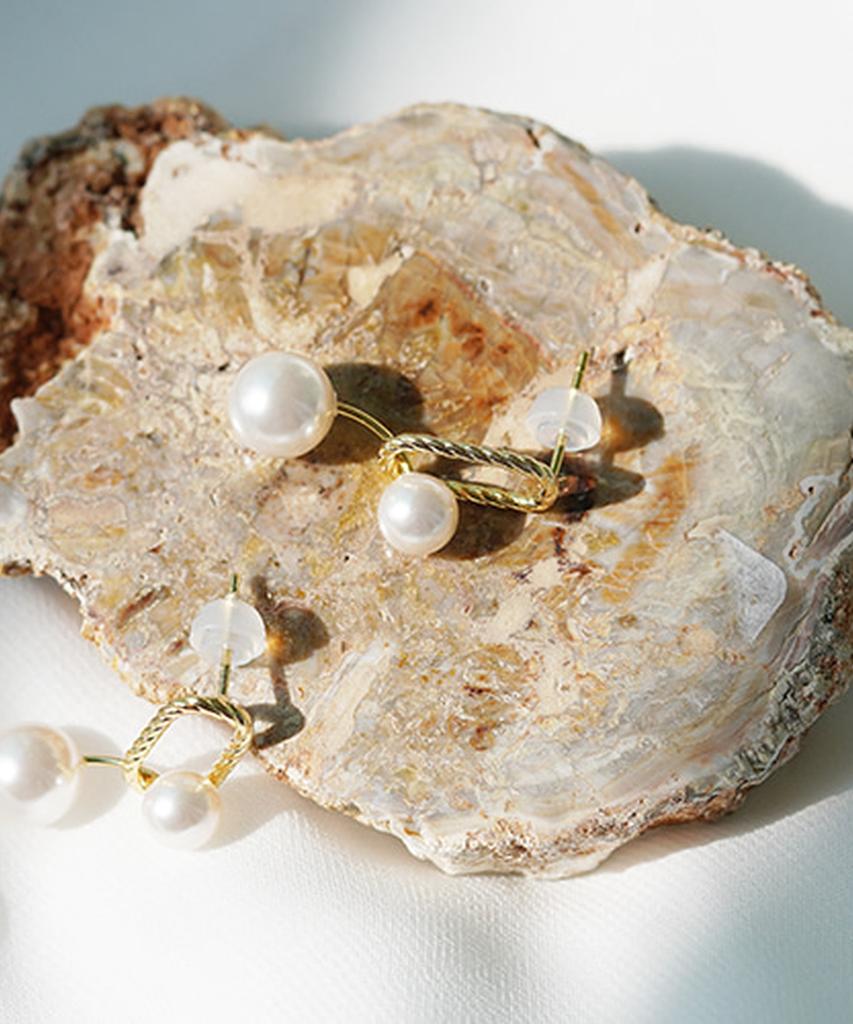 Alleun Silver 925 Twisted Freshwater South Sea Pearl Earrings