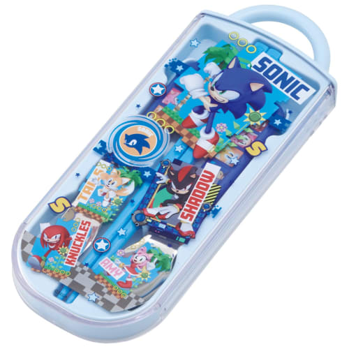 Skater Children's Lunch Box Trio Set Chopsticks Spoon Fork Kids Cutlery Antibacterial Treatment Easy to Open Sliding Type Made in Japan Sonic TACC2AG